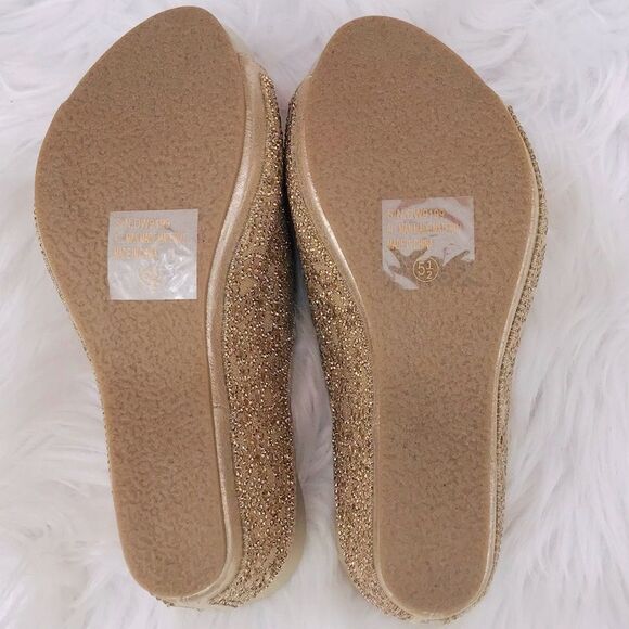 Restock! Italina Gold Metallic Rhinestone Embellished‎ Wedge - Picture 2 of 5